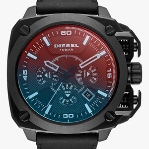 Diesel Black Dial Black Leather Strap BAMF Chronograph Men's 57mm Watch